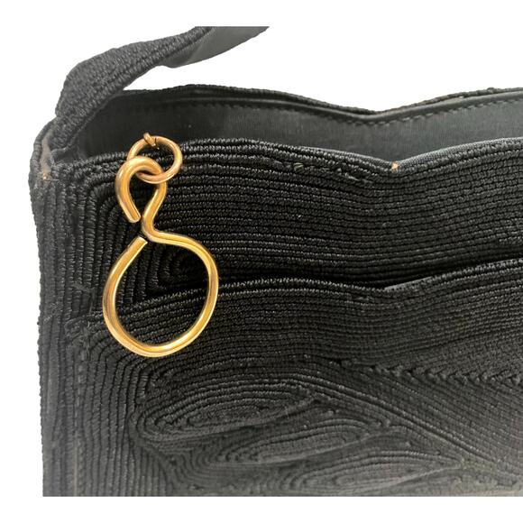 40s Black Cordé Purse | Retro Rockabilly Handbag - Picture 3 of 9